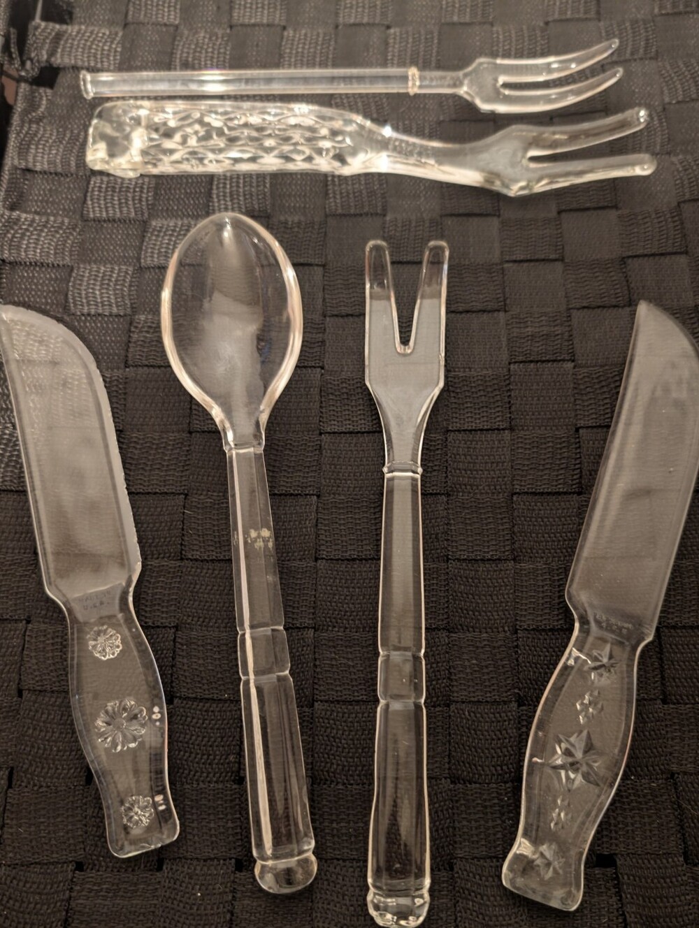 Vintage MCM Glass Serving Set 6-Piece Home Dining Utensils.